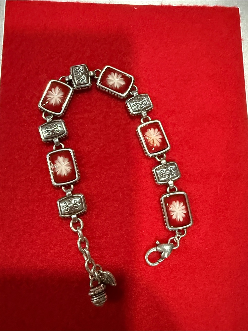 Brighton Water Lily Red White Enamel Link Bracelet Retired